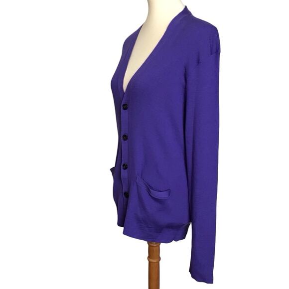 Ralph Lauren Black Label Indigo Blue Purple Merino Wool Ribbed Cardigan Sweater - Picture 9 of 11